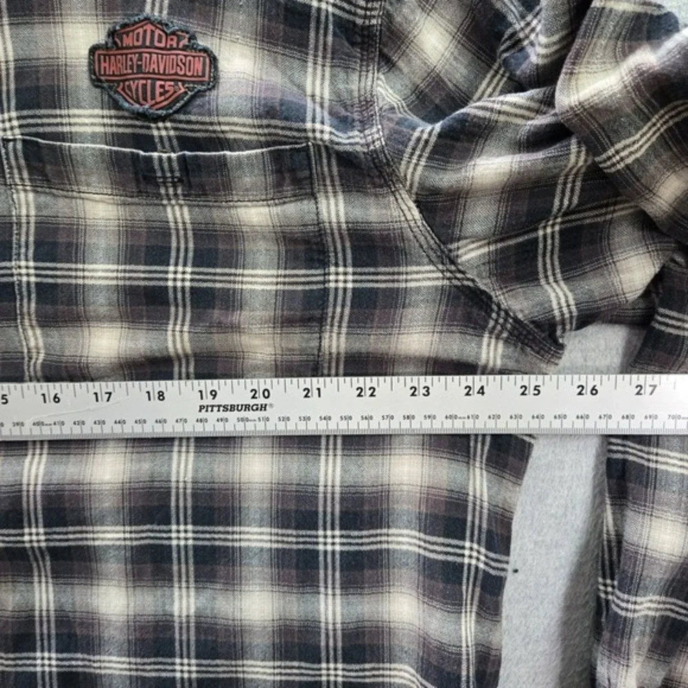 Harley-Davidson Men Button Up Shirt XL Black Plaid Flannel Wings Logo Western‎